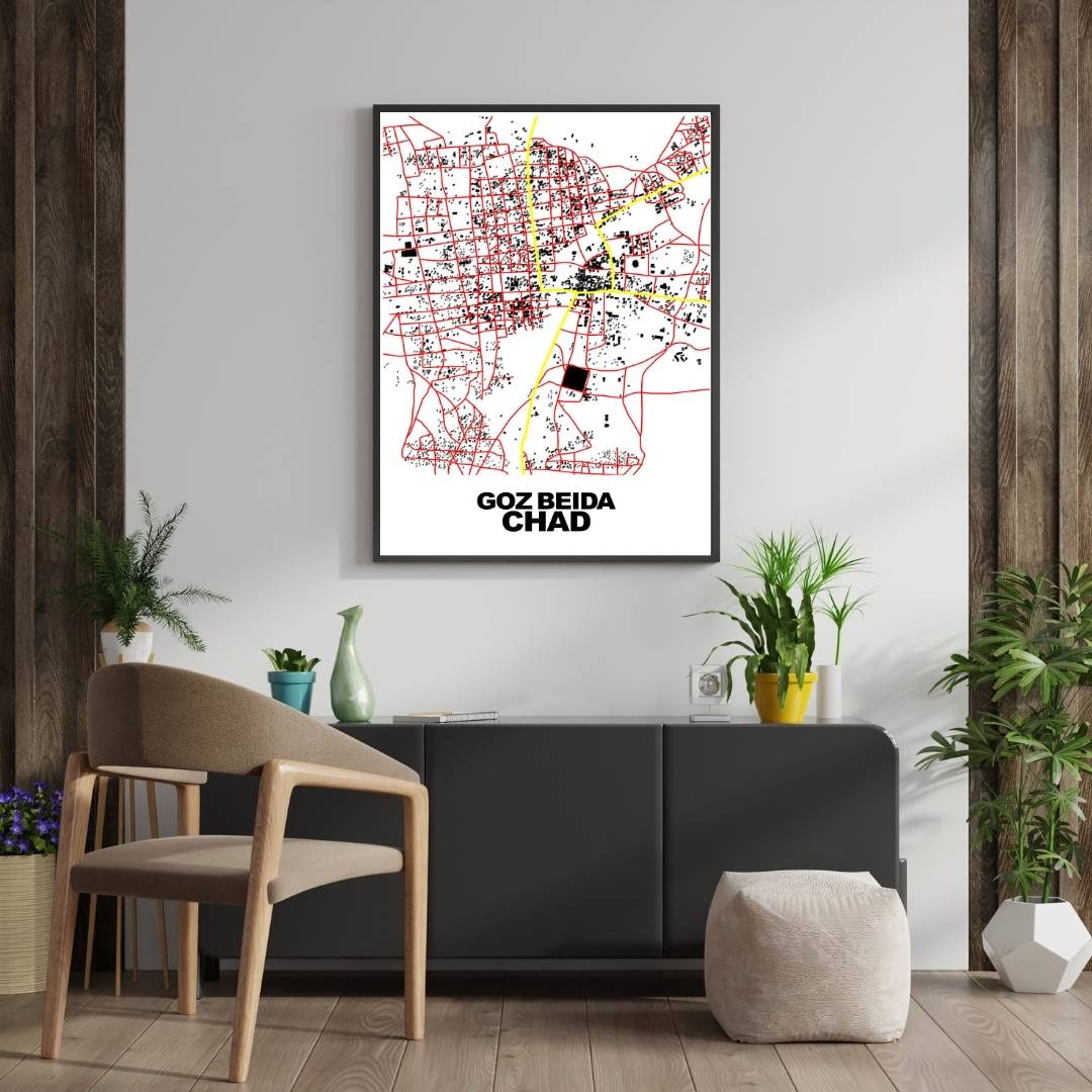 COLOURED ROAD MAP OF GOZ BEIDA, CHAD BY MAPBAKES
