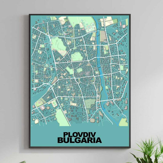 COLOURED ROAD MAP OF PLOVDIV, BULGARIA BY MAPBAKES
