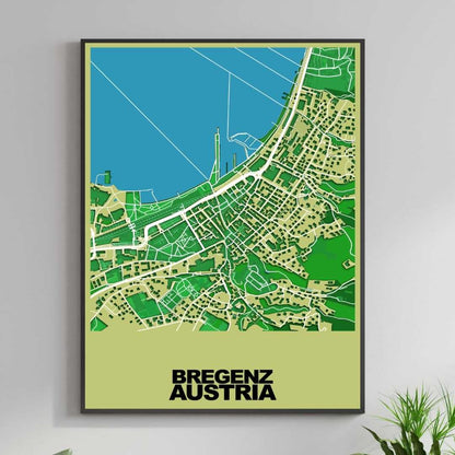 COLOURED ROAD MAP OF BREGENZ, AUSTRIA BY MAPBAKES