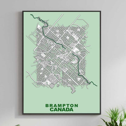 COLOURED ROAD MAP OF BRAMPTON, CANADA BY MAPBAKES