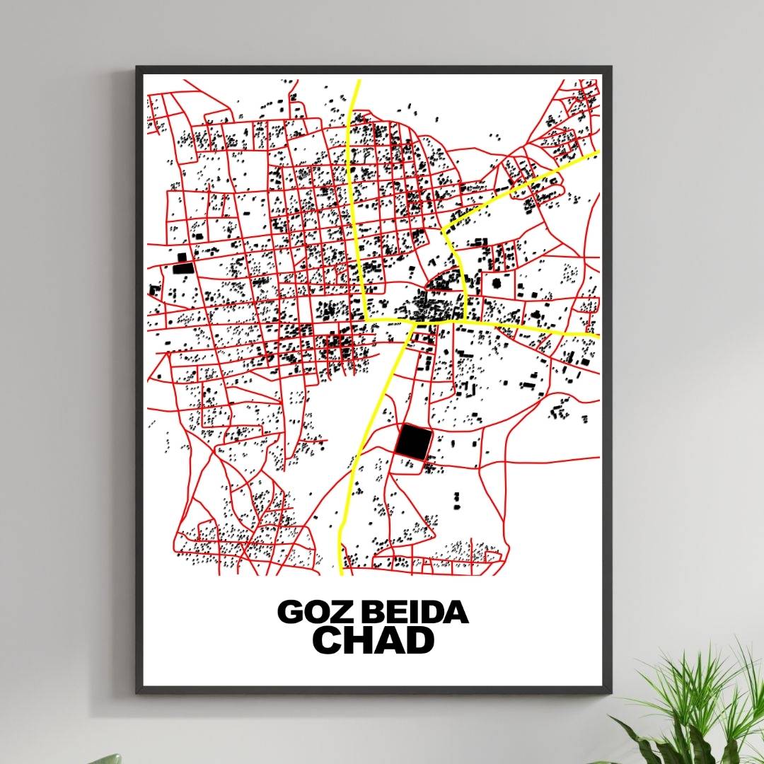 COLOURED ROAD MAP OF GOZ BEIDA, CHAD BY MAPBAKES
