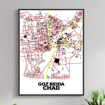 COLOURED ROAD MAP OF GOZ BEIDA, CHAD BY MAPBAKES