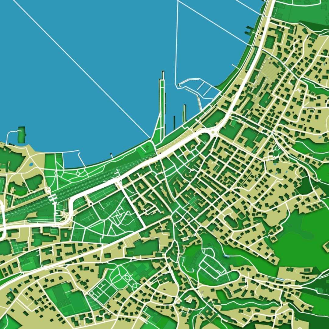 COLOURED ROAD MAP OF BREGENZ, AUSTRIA BY MAPBAKES