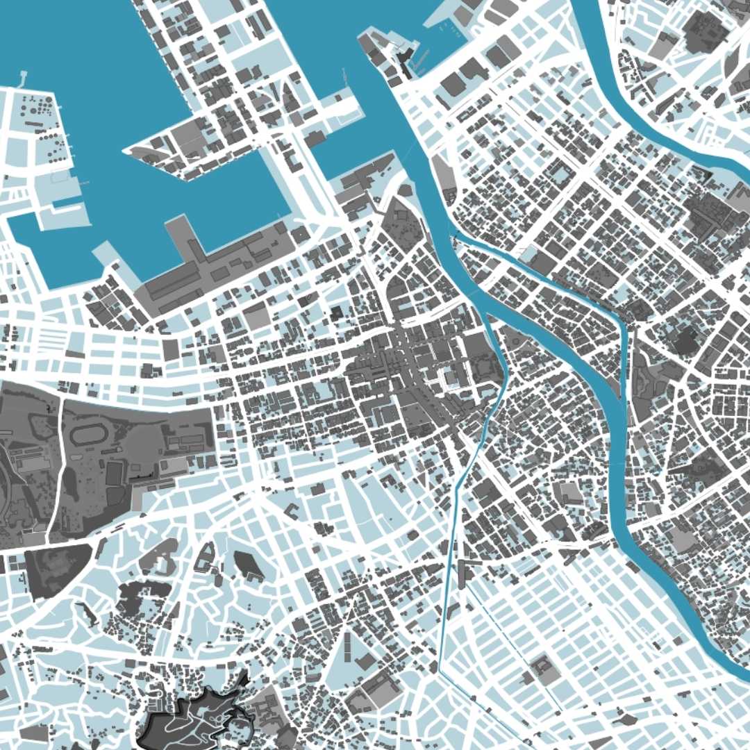 COLOURED ROAD MAP OF FUKUOKA, JAPAN BY MAPBAKES