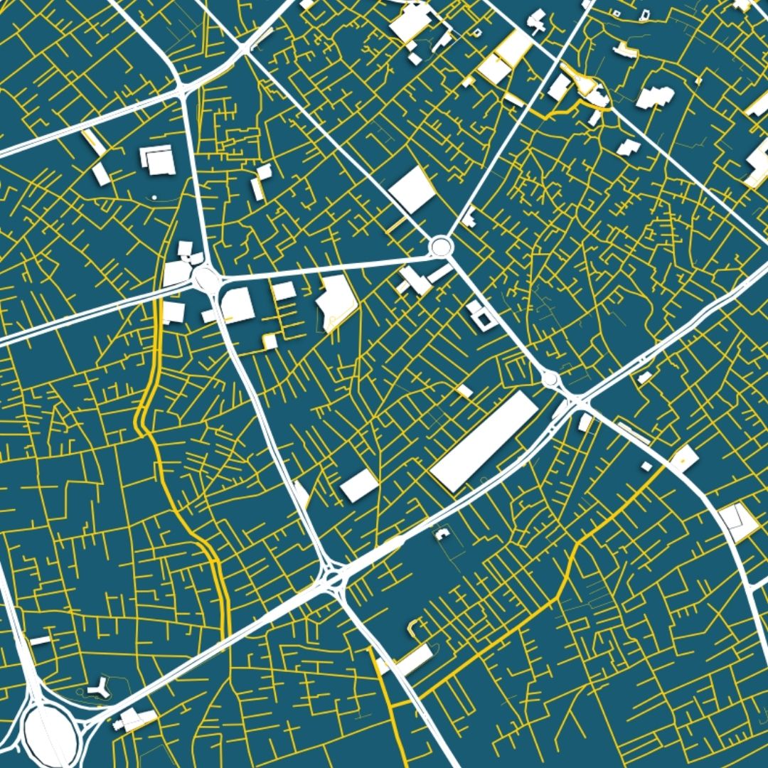 COLOURED ROAD MAP OF YAZD, IRAN BY MAPBAKES