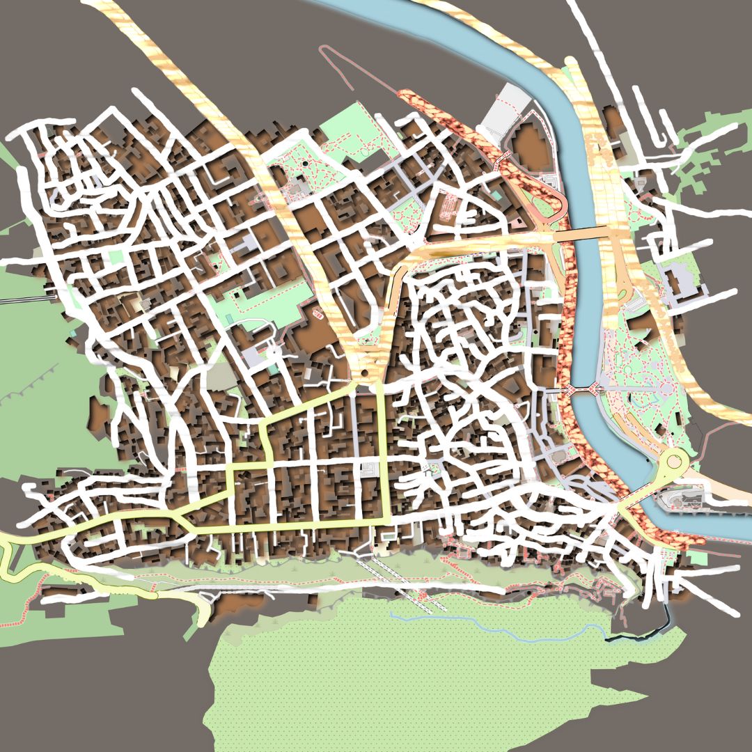 COLOURED ROAD MAP OF TBILISI, GEORGIA BY MAPBAKES