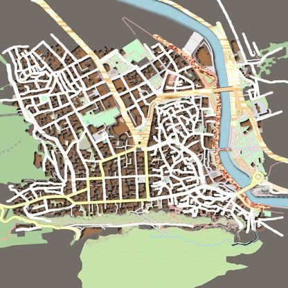 COLOURED ROAD MAP OF TBILISI, GEORGIA BY MAPBAKES