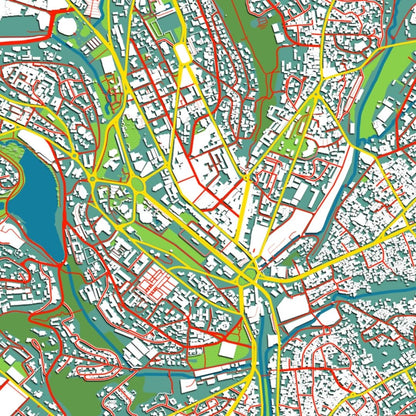 COLOURED ROAD MAP OF YAOUNDE, CAMEROON BY MAPBAKES