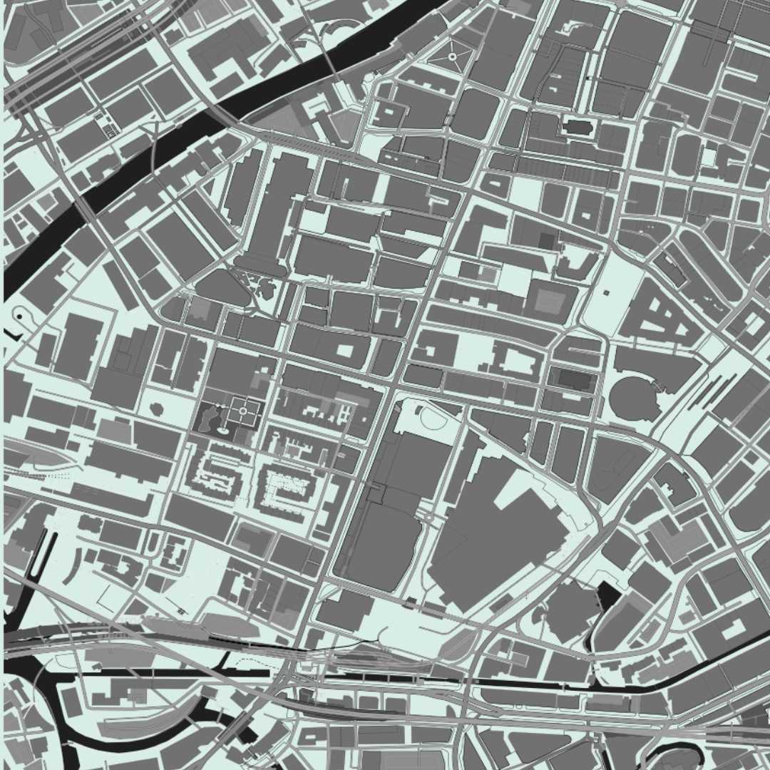 COLOURED ROAD MAP OF MANCHESTER, ENGLAND BY MAPBAKES