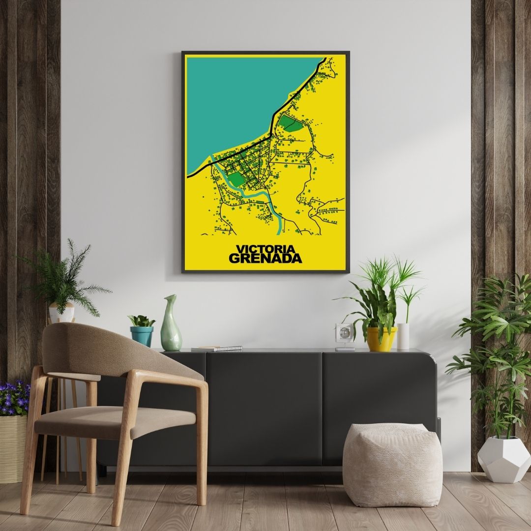COLOURED ROAD MAP OF VICTORIA, GRENADA BY MAPBAKES