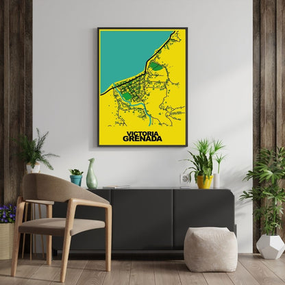 COLOURED ROAD MAP OF VICTORIA, GRENADA BY MAPBAKES