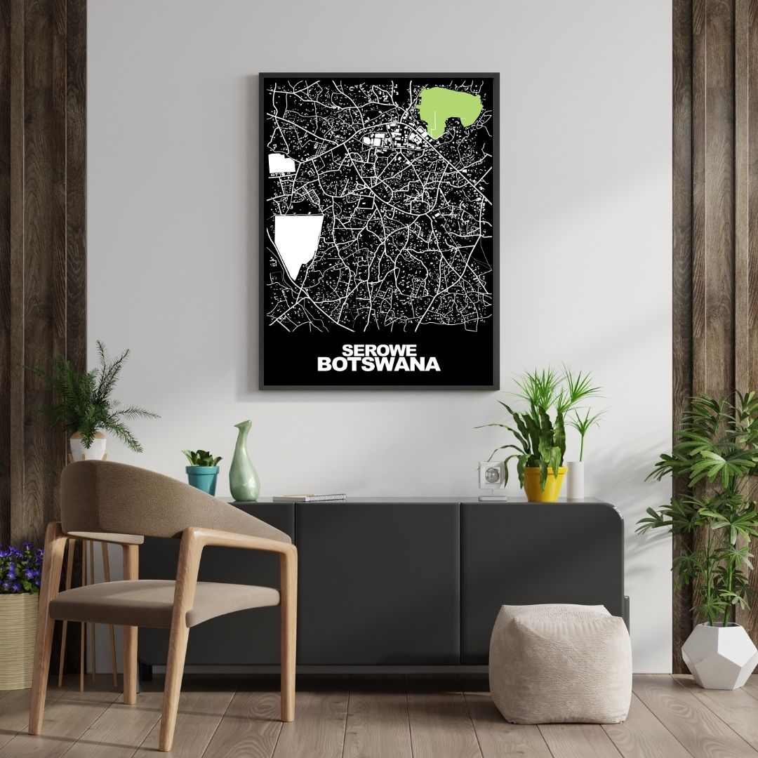 COLOURED ROAD MAP OF SEROWE, BOTSWANA BY MAPBAKES