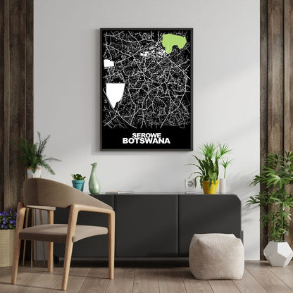 COLOURED ROAD MAP OF SEROWE, BOTSWANA BY MAPBAKES