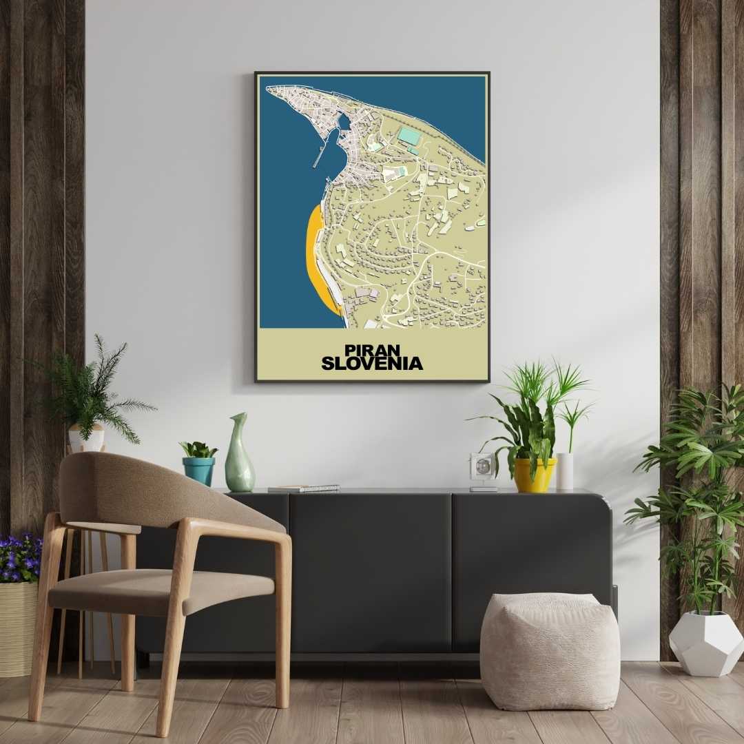 COLOURED ROAD MAP OF PIRAN, SLOVENIA BY MAPBAKES