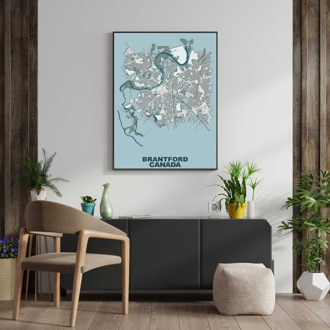 COLOURED ROAD MAP OF BRANTFORD, CANADA BY MAPBAKES