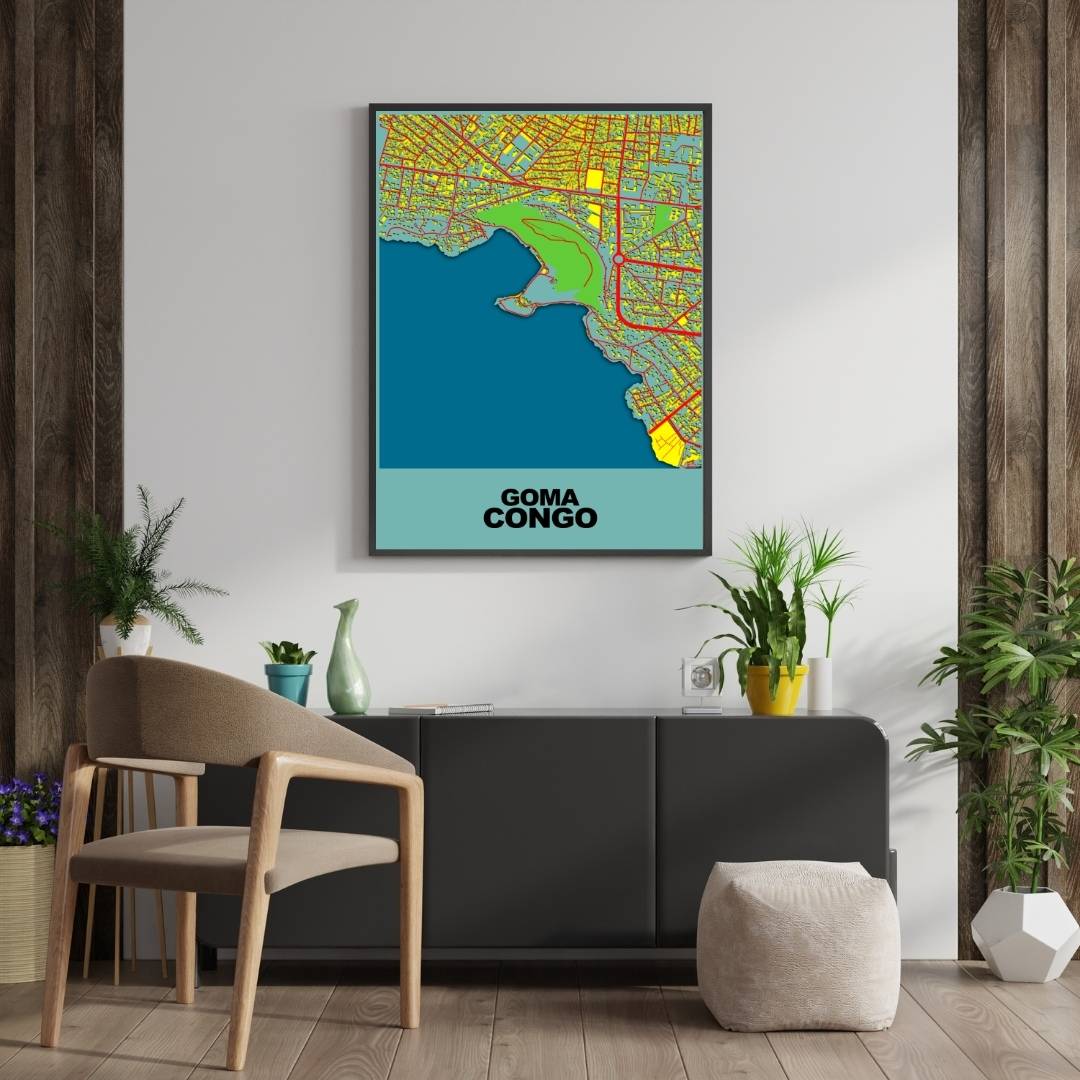 COLOURED ROAD MAP OF GOMA, CONGO BY MAPBAKES