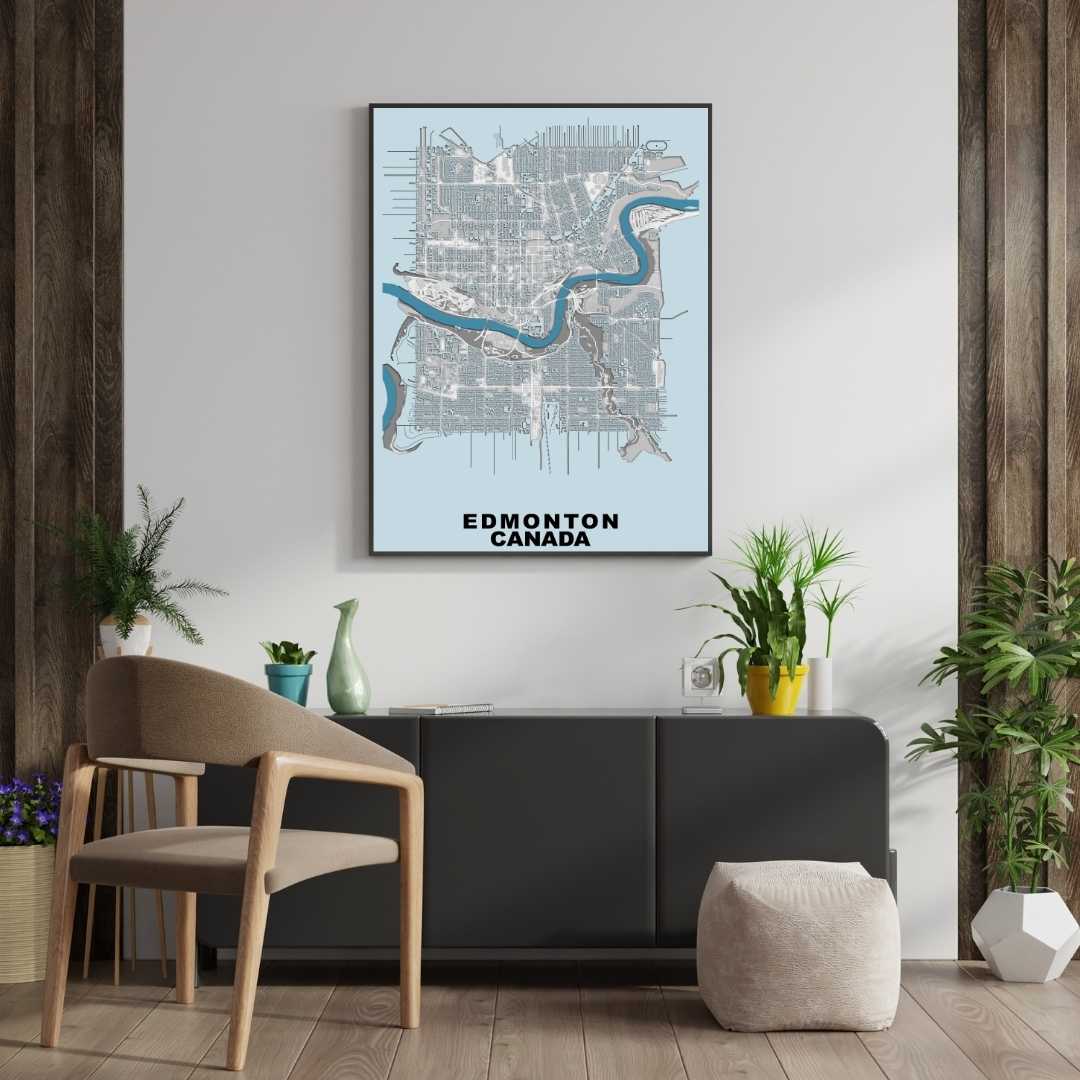 COLOURED ROAD MAP OF EDMONTON, CANADA BY MAPBAKES