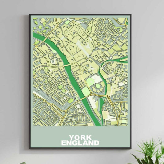 COLOURED ROAD MAP OF YORK, ENGLAND BY MAPBAKES