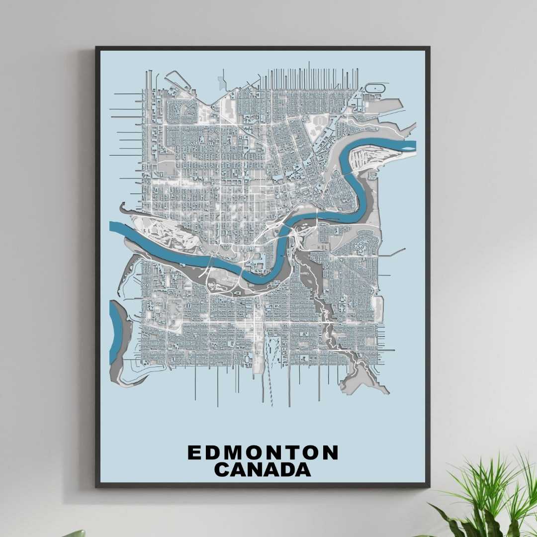 COLOURED ROAD MAP OF EDMONTON, CANADA BY MAPBAKES