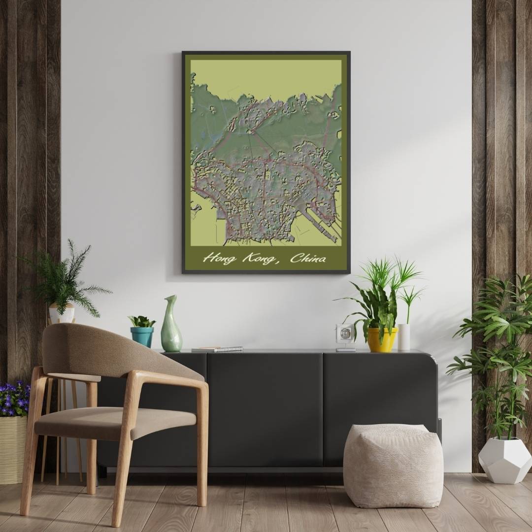COLOURED ROAD MAP OF HONG KONG, CHINA BY MAPBAKES