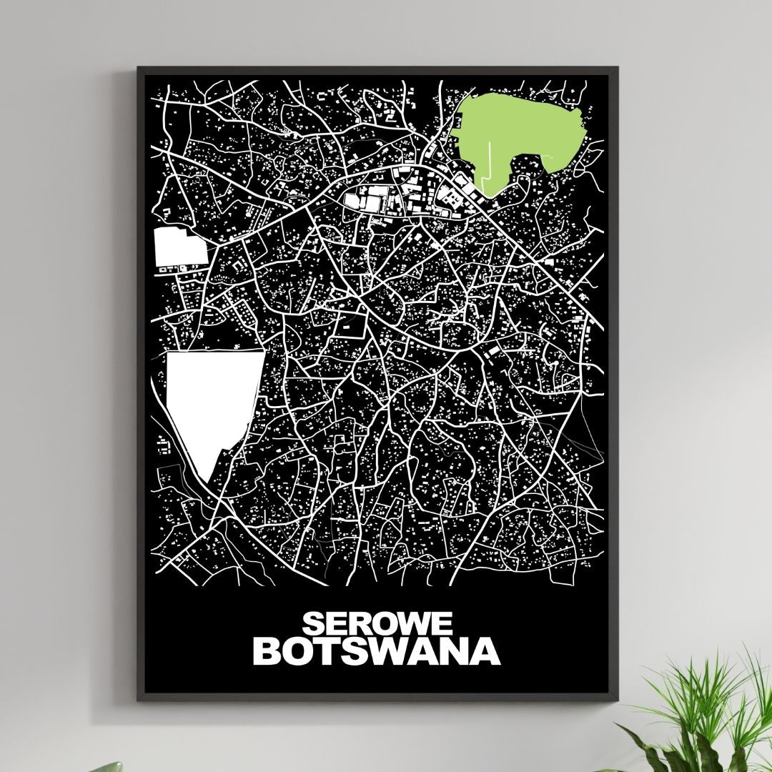 COLOURED ROAD MAP OF SEROWE, BOTSWANA BY MAPBAKES