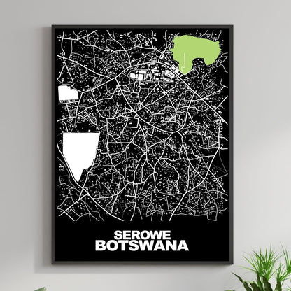 COLOURED ROAD MAP OF SEROWE, BOTSWANA BY MAPBAKES