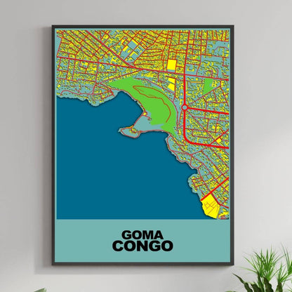 COLOURED ROAD MAP OF GOMA, CONGO BY MAPBAKES