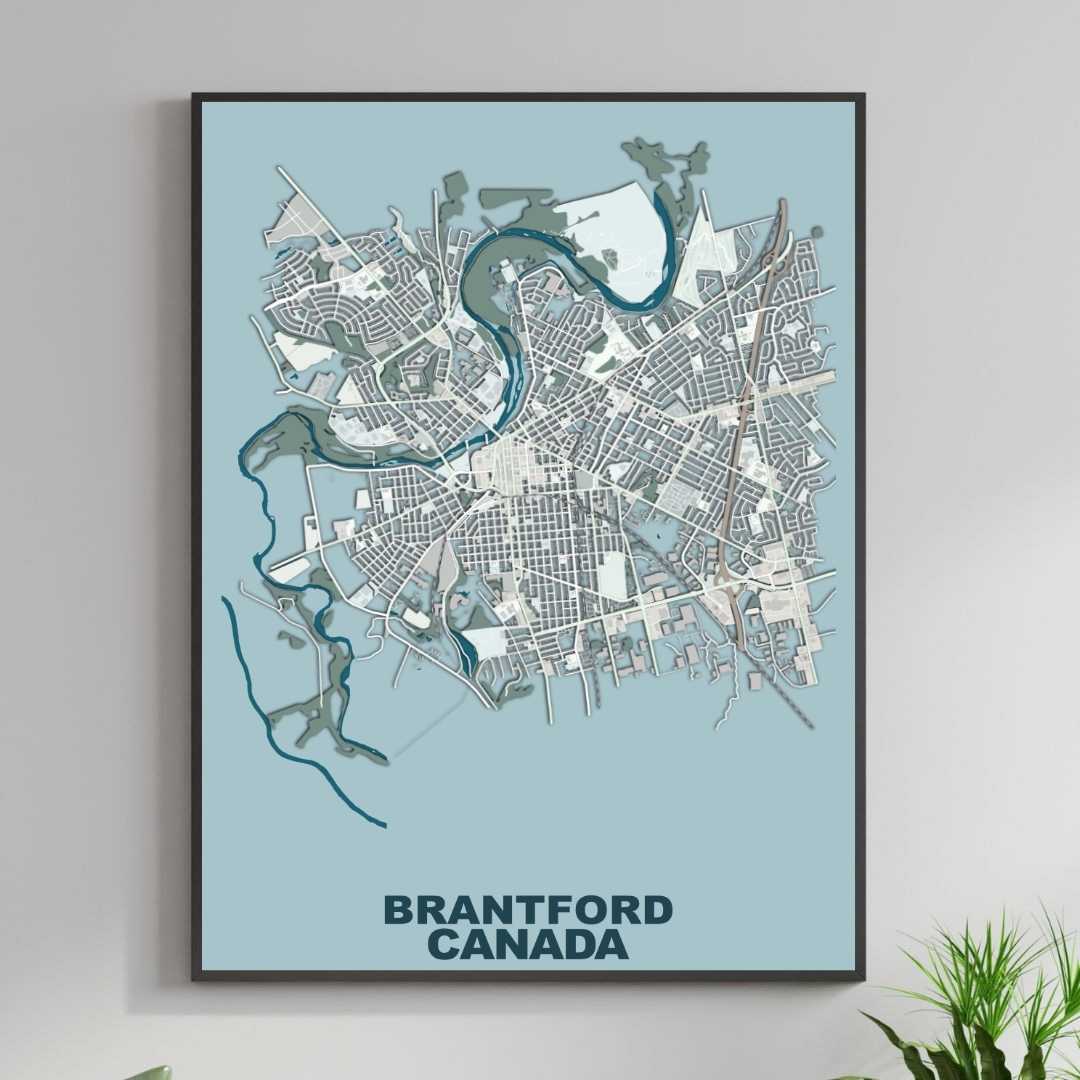 COLOURED ROAD MAP OF BRANTFORD, CANADA BY MAPBAKES