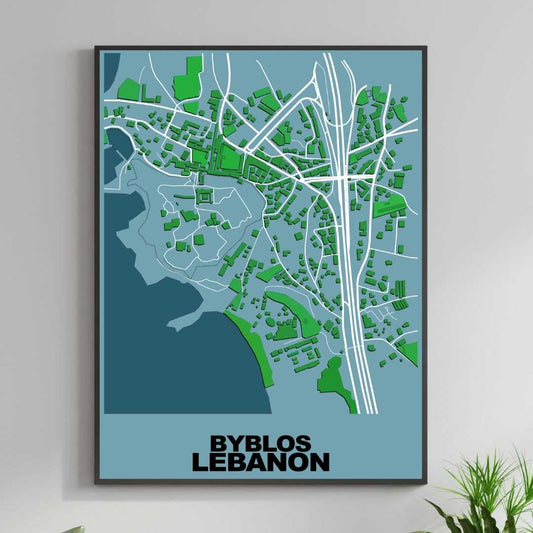 COLOURED ROAD MAP OF BYBLOS, LEBANON BY MAPBAKES