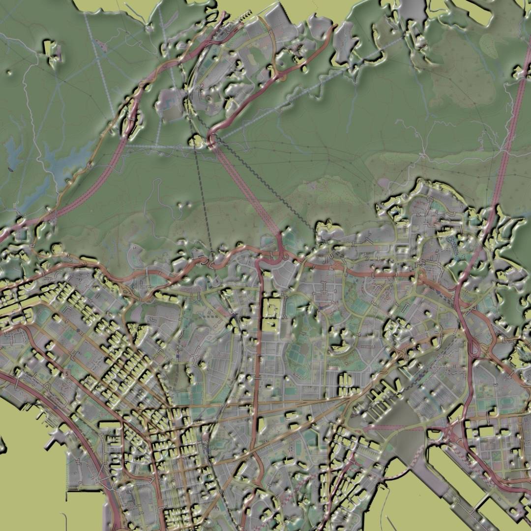 COLOURED ROAD MAP OF HONG KONG, CHINA BY MAPBAKES
