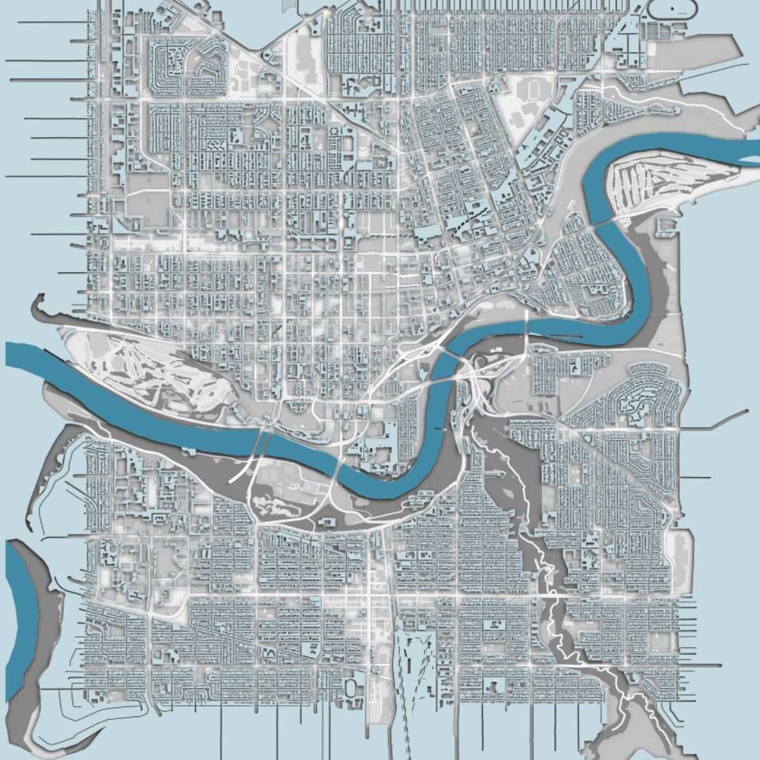 COLOURED ROAD MAP OF EDMONTON, CANADA BY MAPBAKES