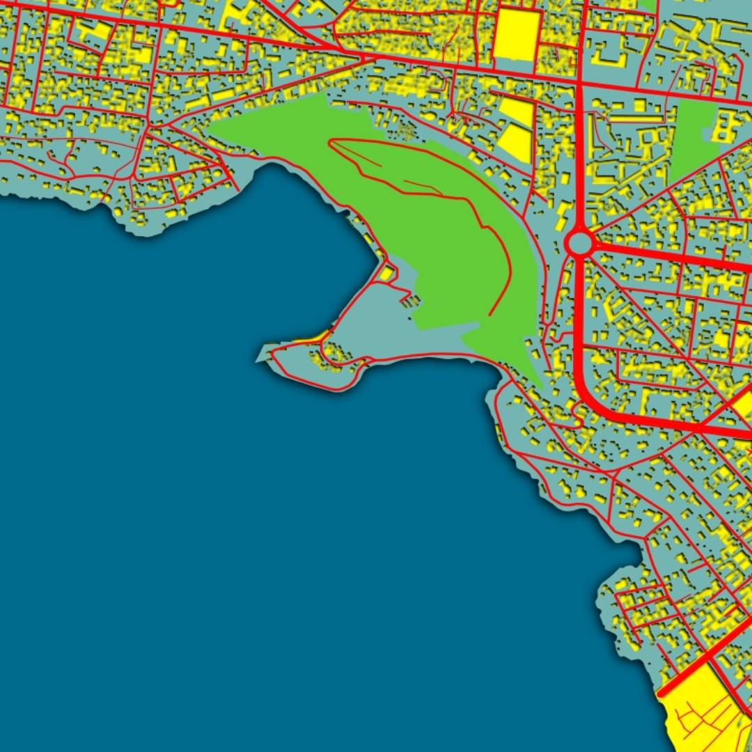 COLOURED ROAD MAP OF GOMA, CONGO BY MAPBAKES
