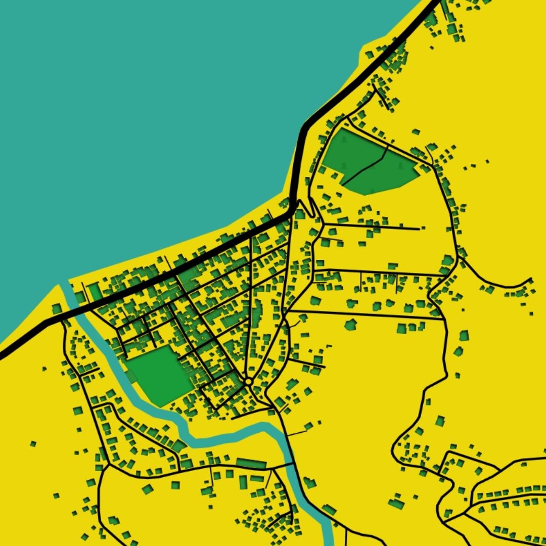 COLOURED ROAD MAP OF VICTORIA, GRENADA BY MAPBAKES