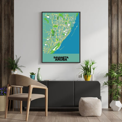 COLOURED ROAD MAP OF SAVANETA, ARUBA BY MAPBAKES