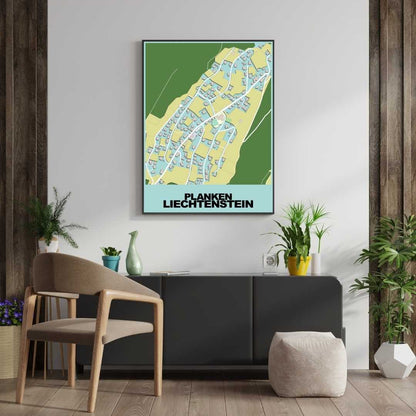 COLOURED ROAD MAP OF PLANKEN, LIECHTENSTEIN BY MAPBAKES