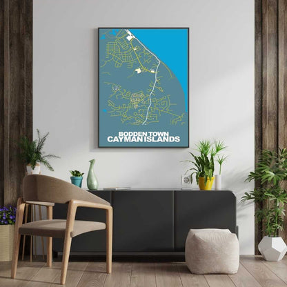 COLOURED ROAD MAP OF BODDEN TOWN, CAYMAN ISLANDS BY MAPBAKES