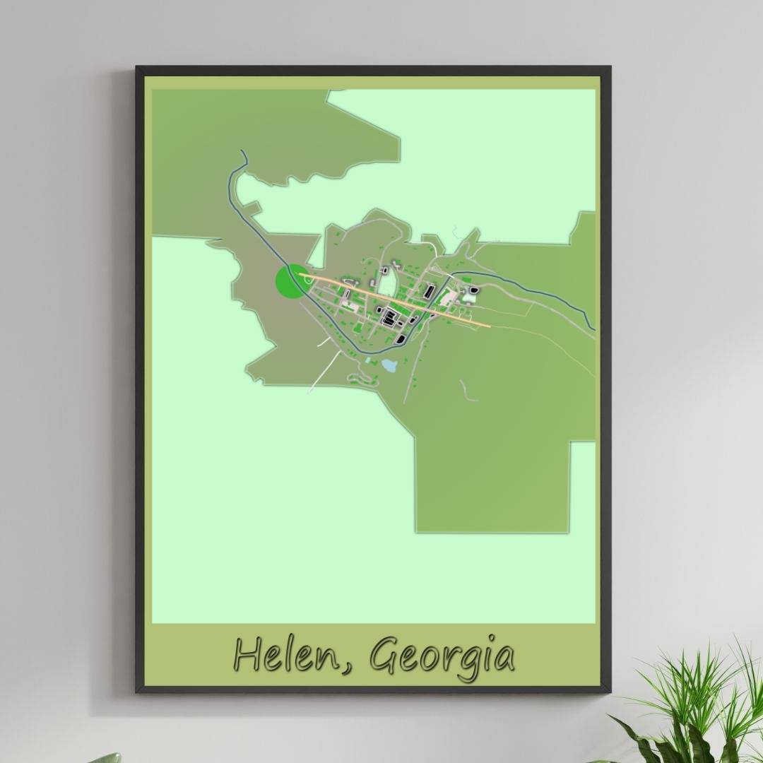 COLOURED ROAD MAP OF HELEN, GEORGIA BY MAPBAKES