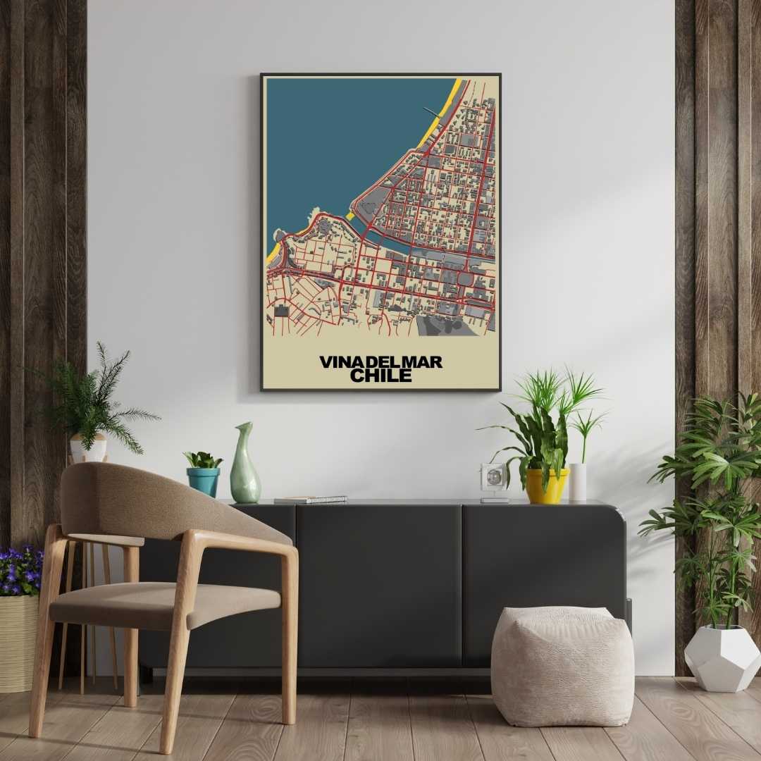 COLOURED ROAD MAP OF VINA DEL MAR, CHILE BY MAPBAKES