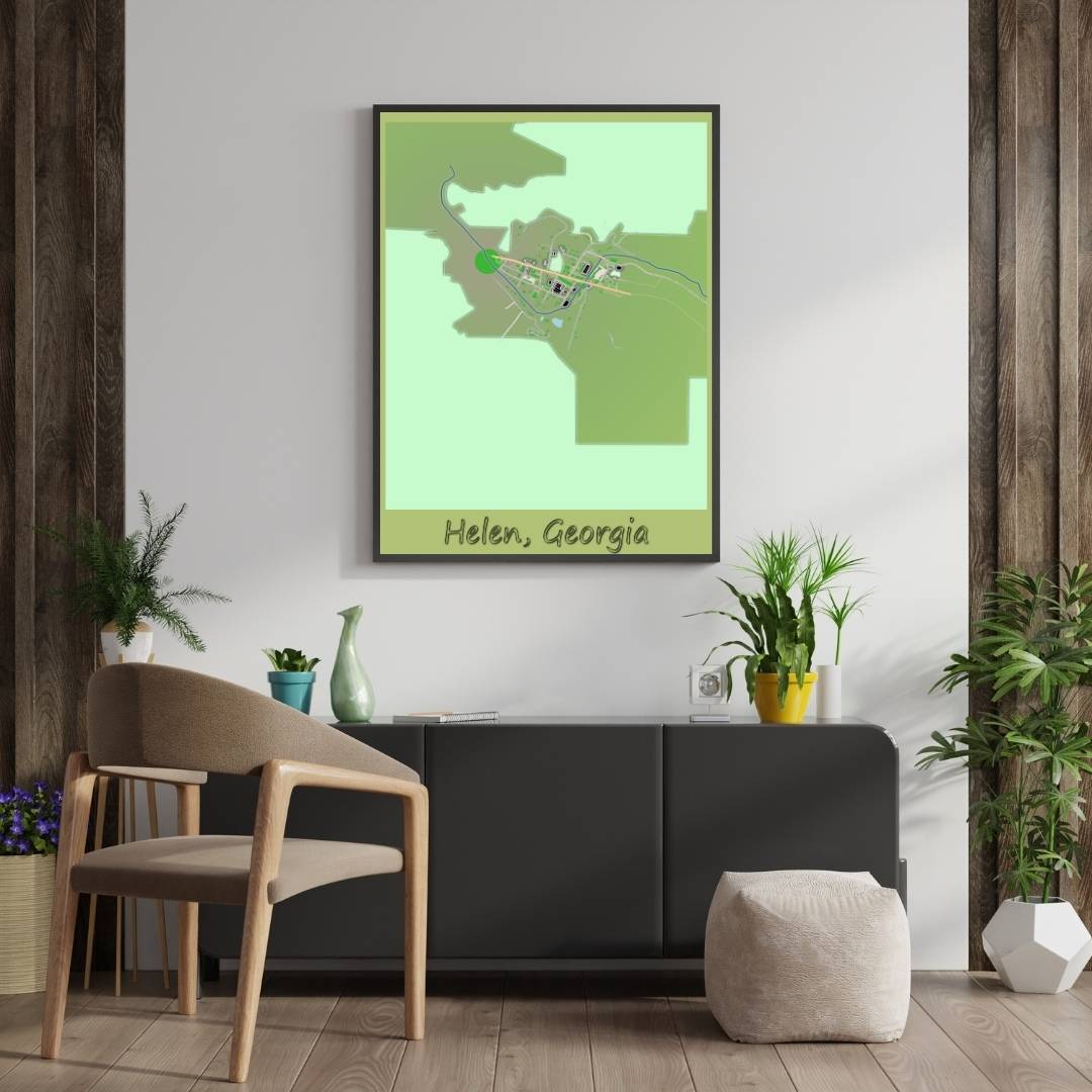 COLOURED ROAD MAP OF HELEN, GEORGIA BY MAPBAKES