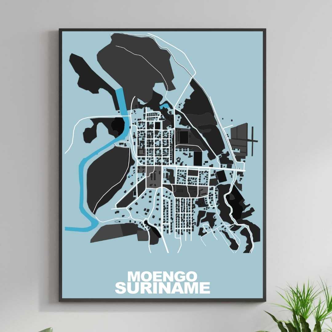 COLOURED ROAD MAP OF MOENGO, SURINAME BY MAPBAKES