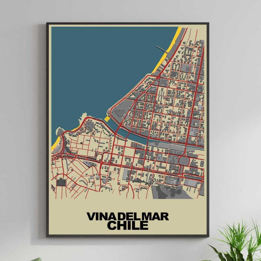 COLOURED ROAD MAP OF VINA DEL MAR, CHILE BY MAPBAKES