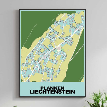 COLOURED ROAD MAP OF PLANKEN, LIECHTENSTEIN BY MAPBAKES