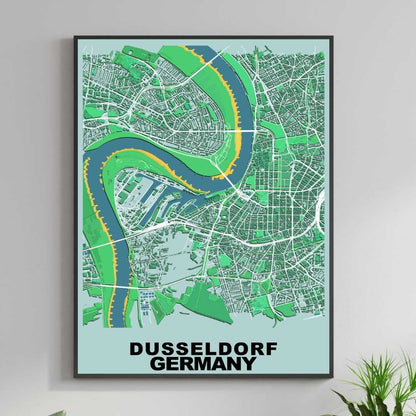 COLOURED ROAD MAP OF DUSSELDORF, GERMANY BY MAPBAKES