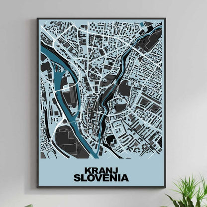 COLOURED ROAD MAP OF KRANJ, SLOVENIA BY MAPBAKES