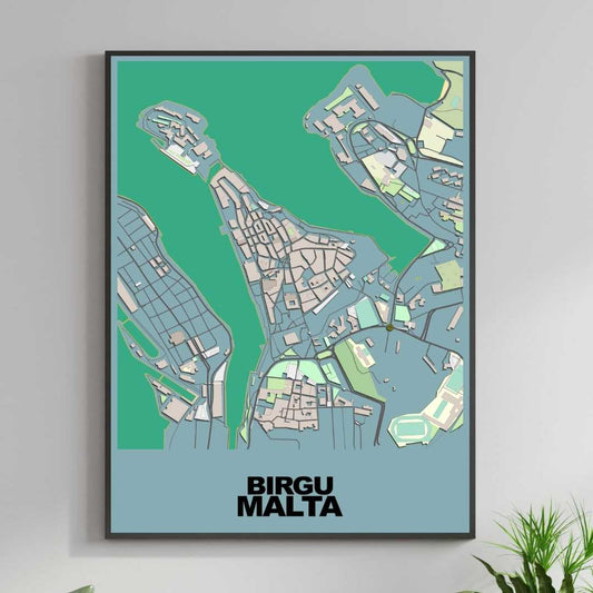 COLOURED ROAD MAP OF BIRGU, MALTA BY MAPBAKES