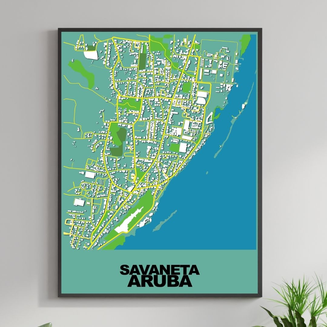COLOURED ROAD MAP OF SAVANETA, ARUBA BY MAPBAKES