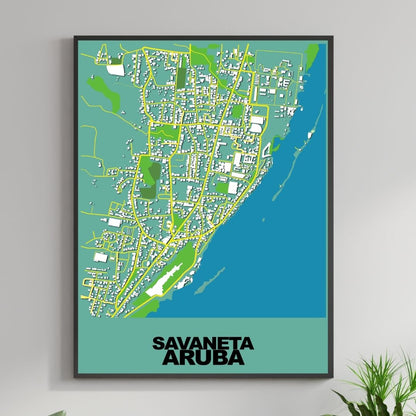 COLOURED ROAD MAP OF SAVANETA, ARUBA BY MAPBAKES