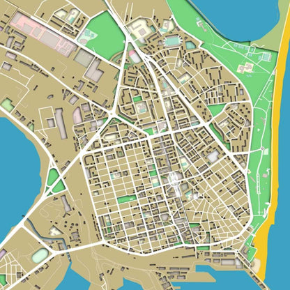 COLOURED ROAD MAP OF BURGAS, BULGARIA BY MAPBAKES