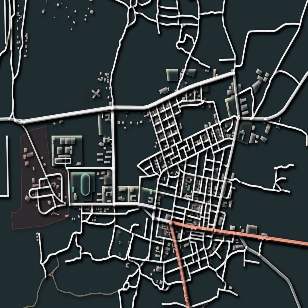 COLOURED ROAD MAP OF AWBARI, LIBYA BY MAPBAKES