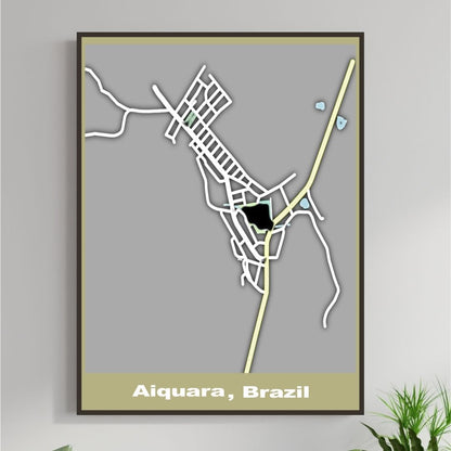 COLOURED ROAD MAP OF AIQUARA, BRAZIL BY MAPBAKES